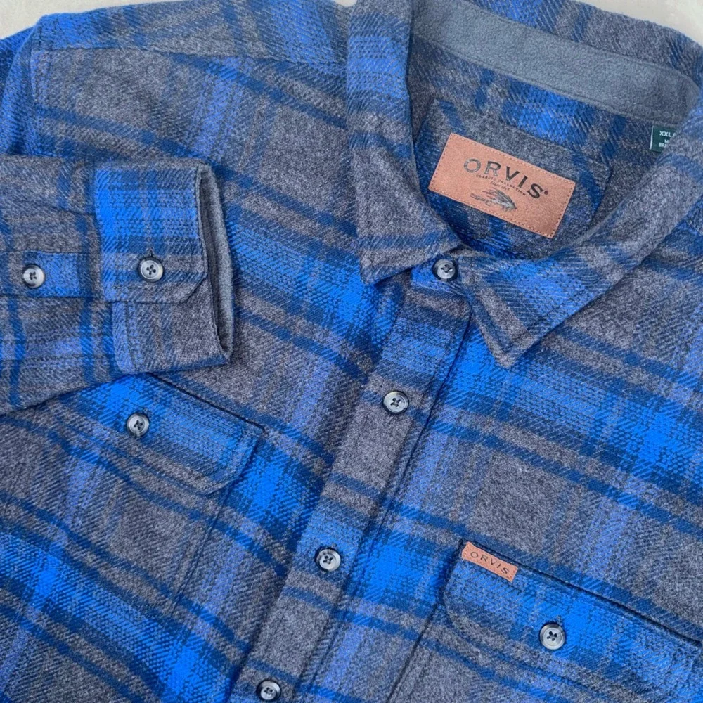 Orvis Shirt Jacket Men XXL Big Bear Plaid Flannel Heavyweight Shacket Pockets